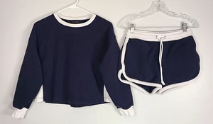 Conjunto Sudadera Pantalones Cortos J Crew XS Azul Marino Blanco Terry Algodón Pullover Náutico - Imagen 1 de 13