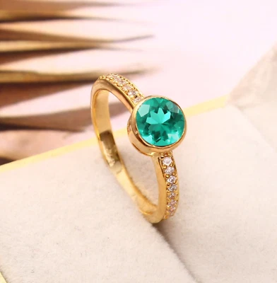 Anillo Esmeralda Colombiana Anillo Redondo Piedras Preciosas Anillo Distintivo Anillo de Boda Verde Foto 1 de 4