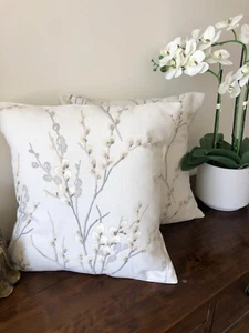 ONE HANDMADE REVERSIBLE CUSHION IN LAURA ASHLEY PUSSY WILLOW DOVE GREY - Picture 1 of 3