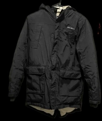 Niños Niños GRANDE Eddie Bauer Superior Plumón Parka Abrigo Chaqueta Negro Bolsillos Foto 1 de 4