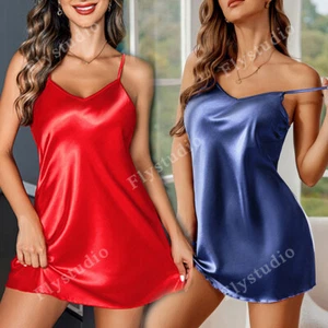 Women Lady Sexy Satin Lingerie Nightgown Sleepwear Underwear Panties Slip Dress - Picture 1 of 27