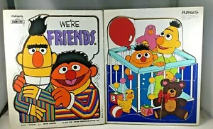 Playskool Wooden Puzzles Two Bert & Ernie "We're Friends" & Playpen 1976 Vintage - Picture 1 of 3
