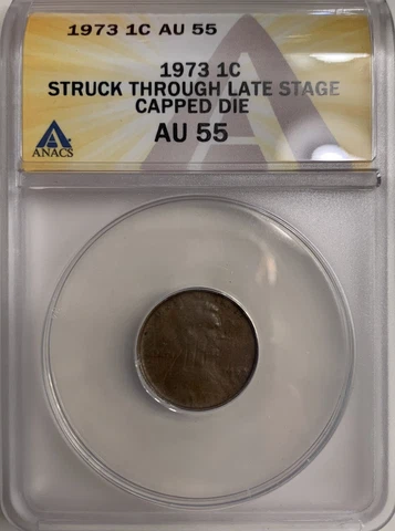 1973 P Lincoln Cent ANACS Struck Through Late Cap Die AU 55 **READ DESCRIPTION** Cover