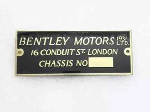 Placa de datos número chasis Bentley Motors 1931 aluminio vintage Bentley | apto para - Imagen 1 de 8