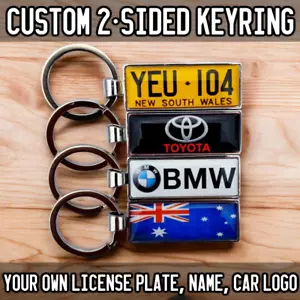 Custom 2-Sided Keyring - Personalised License Plate, Name, Car Logo & Gift Idea - Picture 1 of 9