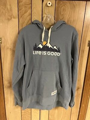 Женская синяя толстовка с капюшоном Life is Good с карманом для горной сцены размер средний - Изображение 1 из 3