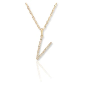 LUX COLLECTION-Diamond V Initial Pendant Necklace - (Yellow Gold) 18" - Picture 1 of 1