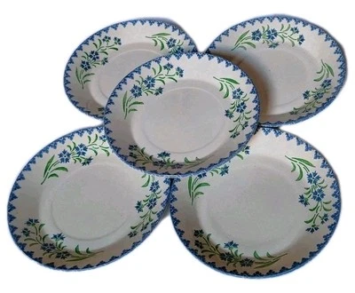 5 Assiettes Terre De Fer Choisy Le Roi Décor Fleurs Bleuets - Photo 1/4