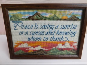 Peace is Seeing a Sunrise Completed Cross Stitch Framed Handmade 7.25" x 5.25" - Picture 1 of 5