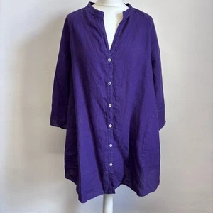 Oska Linen Tunic Shirt Size 1 UK 10 Purple Pockets 3/4 Sleeves Layering Summer - Picture 1 of 12