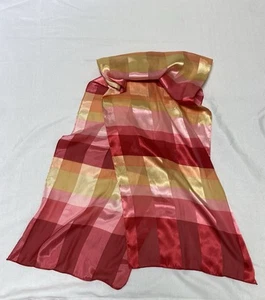 Pink Yellow Checkered Long Scarf 59x13 - Picture 1 of 3