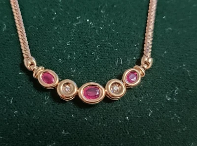 Collar Vintage Oro Sólido 9ct Rubíes y Diamantes Serpiente 17" Sello Inglés 5.7g Foto 1 de 4