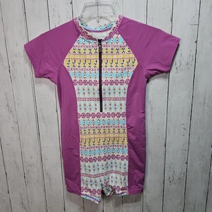 Garnet Hill Girls Wave Rider Short Sleeve Rash Guard Shirt Size 14 Zip Front  - Picture 1 of 9