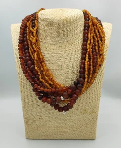 Vintage Necklace beads Torsade Multi-row beads Natural horn silver 92 g - Picture 1 of 13