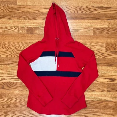 Tommy Hilfiger Y2K Womens M Red Sport Hoodie Pullover Colorblock Logo Sweatshirt - Image 1 of 4