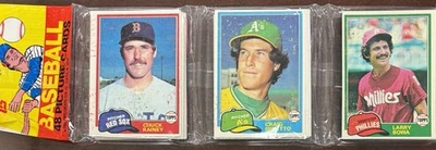 Topps Rack Pack 1981 sin abrir sellado con tarjetas Bowa, Rainey, Minetto en la parte superior sin precio de reserva/como nuevo-como nuevo Foto 1 de 2