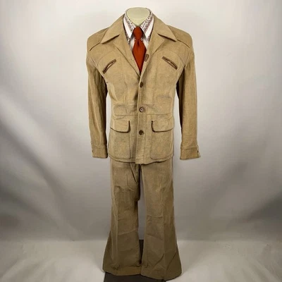 De Colección Años 60 70 Traje de Ocio Pana Para Hombres 42 Chaqueta Abrigo 33 33 Pantalones Campana Parte Inferior Foto 1 de 4