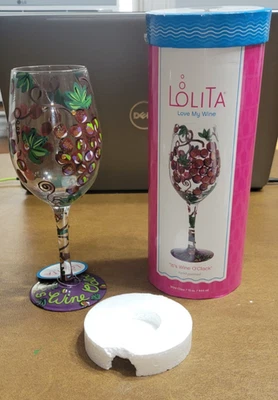 Lolita It’s Wine O’clock Wine Glass Grapes Vines NIB - Image 1 of 4
