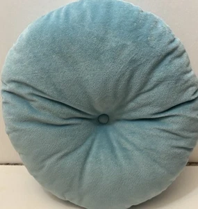 Vintage himmelblau Samt kleines getuftetes rundes Kissen 10 Zoll - Bild 1 von 6