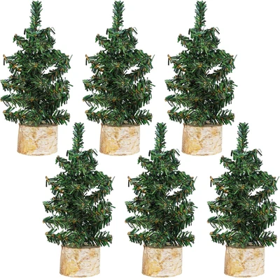Pack de 6 Mini Árboles de Navidad Artificiales Pino Canadiense con Base de Madera Pequeño Foto 1 de 4