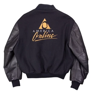 VTG Golden Bear America Online Size XL AOL Varsity Leather Wool Employee Jacket - Picture 1 of 13