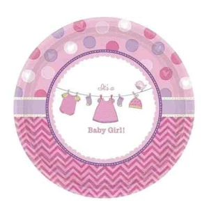Shower with Love Girl Chevron Polka Dot Baby Shower Party 10.5" Banquet Plates - Picture 1 of 1