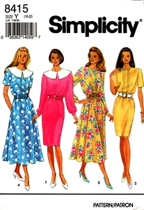 Simplicity 8415~ Misses PETITE Dress w/Slim or Flared Skirt~ Sizes 18-22  ~2X,3X - Picture 1 of 4