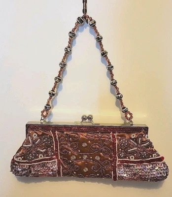 VTG Chateau Satin Look Beaded Sequins Evening Handbag Purse Clutch  - Image 1 of 4
