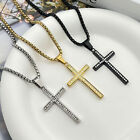 Men Women CZ Cross Pendant Necklace for Boys Stainless Steel Chain 24 Inch Gift