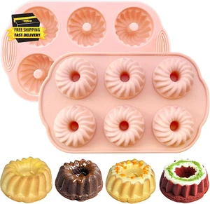 2 Pcs Silicone Bundt Cake Pan Nonstick Mini Bundt Pans for Baking Cupcakes, Donu - Picture 1 of 7