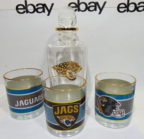 Jacksonville Jaguars Jags Decanter and Glass Set Liquor Drinks Vintage Mug Rare Cover