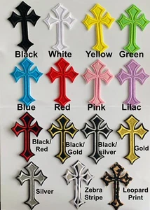 Gothic Cross Iron On Applique patch **27 Colours** Chrome Heart Cross Religious - Picture 1 of 28