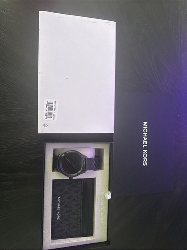 NUOVO orologio Michael Kors oversize slim passerella maglia nera uomo set regalo MK1075SET