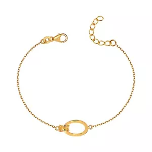925 Sterling Silver 14K Gold-Plated Minimalist Oval CZ Link Bracelet for Women - Picture 1 of 5