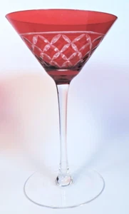 2 cut CRYSTAL RUBY RED MARTINI GLASSES (FLAWLESS) unmarked - Picture 1 of 5