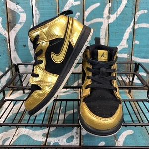 Nike Air Jordan 1 Mid Toddlers Sneakers 2014 Metallic Gold Coin Sz 9C - Picture 1 of 11