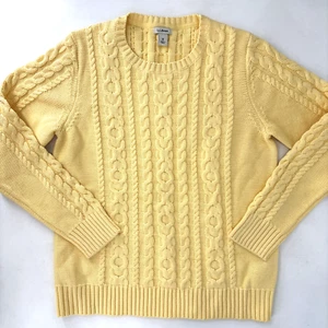 Suéter LL Bean Mujer Mediano Pequeño Amarillo Pescador Tejido por Cable Algodón Pesado - Imagen 1 de 7
