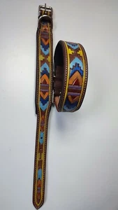 Shwaan Leather Dog Collar,Handmade Hand Tooled Rich Rainbow Classic Pet Collar - Picture 1 of 6