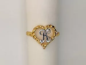 INITIAL "K" HEART RING ROPE DESIGN -14 KT YELLOW GOLD (SIZE 6 1/2)/ - Picture 1 of 9