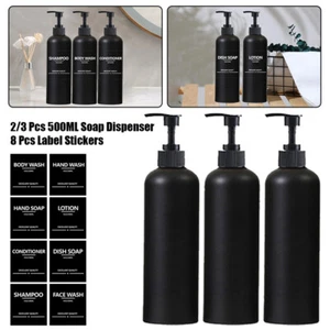 2/3 Stück 500ml Nachfüllbar Leere Seifenspender Duschgel Flasche mit 8 Etiketten - Bild 1 von 17