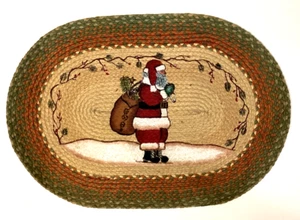 Braided Jute Stenciled Print Oval Area Rug Earth Rugs. Santa Clause 30x20 Xmas - Picture 1 of 3