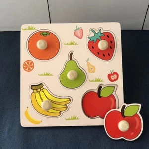 Baby's Toddler Educational Learning Toys Puzzle Wooden Match Food Shapes Colors - Picture 1 of 2