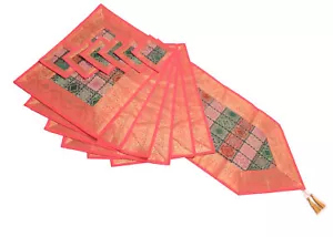 13 PC Dining Table Runner Mat Set Decor Banarasi Silk Brocade Paisley MultiColor - Picture 1 of 9