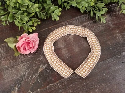 Vintage 1950's Hand Made Pink Faux Pearl and Satin Peter Pan Collar - Image 1 of 4