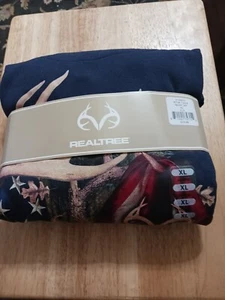 RealTree Outfitters Hoodie Mens XL Night Sky Blue Deer Horn Skull Flag Graphic - Picture 1 of 6