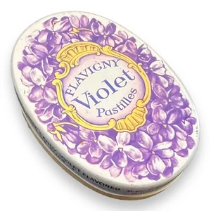 French Candy FLAVIGNY Violet Pastilles Tin Floral Anise Pill Box France Lavender - Picture 1 of 7