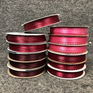 Lot Of 12 Vintage Spools Of Red & Maroon Ribbon 1/8”-1/4” Picot Trim Offray NOS - Picture 1 of 8
