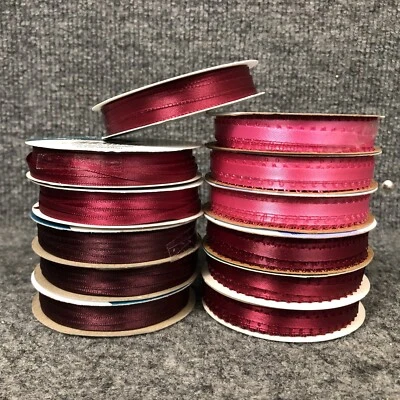 Lot Of 12 Vintage Spools Of Red & Maroon Ribbon 1/8”-1/4” Picot Trim Offray NOS - Image 1 of 4