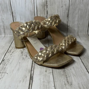 A New day Women’s Gold Basil Braided Shoes Heels size 6.5 NEW Round Heel - Picture 1 of 6