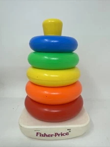 Fisher Price Rock-A-Stack #627 Anillos de plástico completos juguete para niños EE. UU. 5 anillos 1980 - Imagen 1 de 4